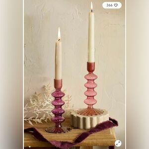 Colorful Glass Ribbed Taper Holder 2x (pink and purple)